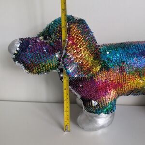 Sensory Dachshund Weiner Dog Soothing Pillow Plush Reverse Sequin Rainbow ADHD